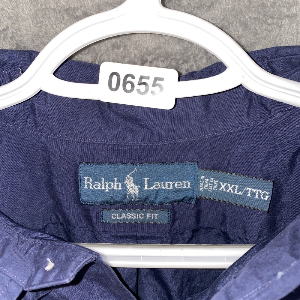 Ralph Lauren Shirt Mens 2XL Navy Blue Classic Fit Long Sleeve Button Down